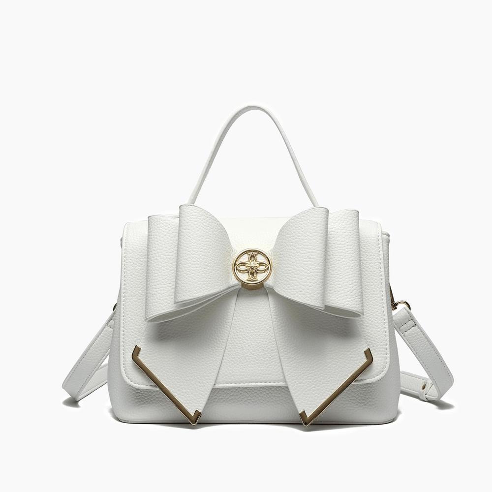 Like Dreams Elegant White Crossbody Bag with Bow Accent